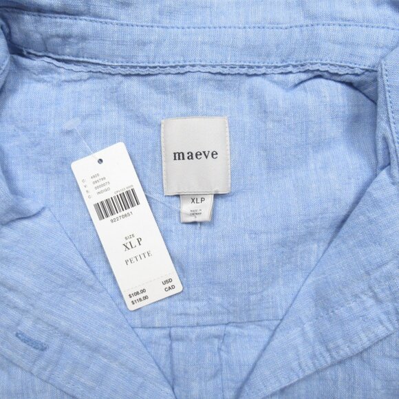 Anthropologie Maeve The Bennet Buttondown Shirt Linen Edition Indigo Blue XLP - Picture 8 of 8